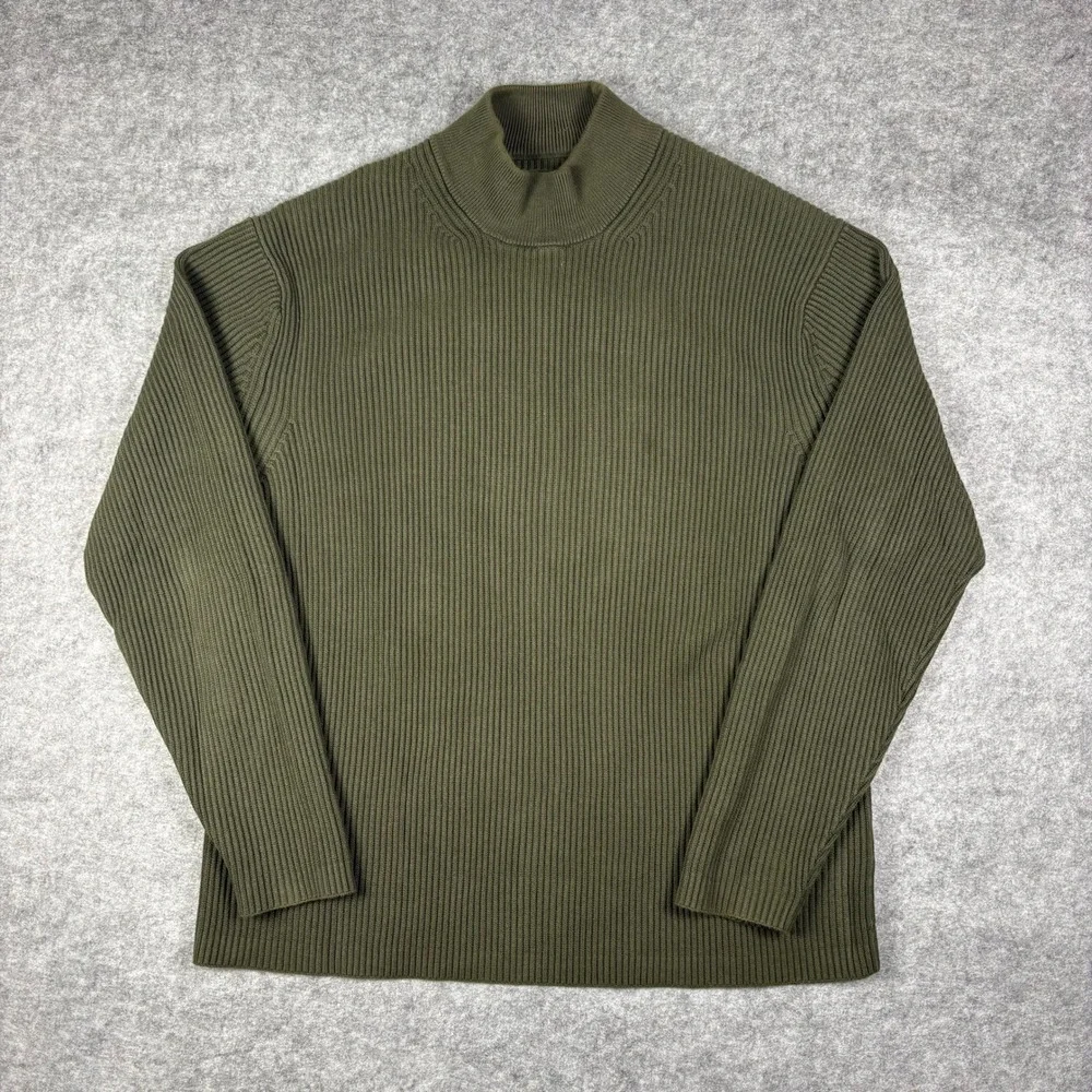 Banana Republic Organic Cotton Mock Neck Ribbed Sweater Mens Large Olive Green - Picture 1 of 6